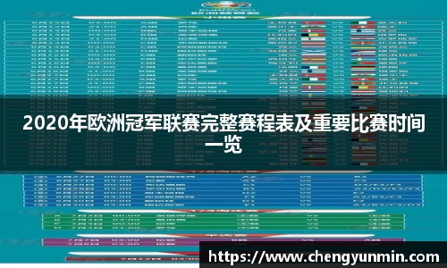 2020年欧洲冠军联赛完整赛程表及重要比赛时间一览